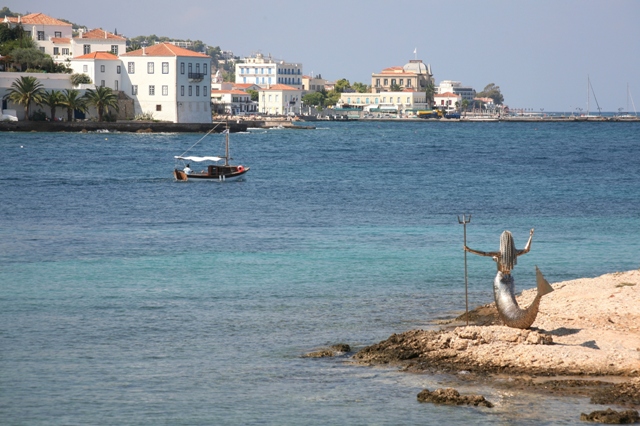 Spetses Island - The silver mermaid overlooking Aghios Nikolaos